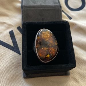 Gorgeous Statement REAL Amber 925 Ring size 8.5